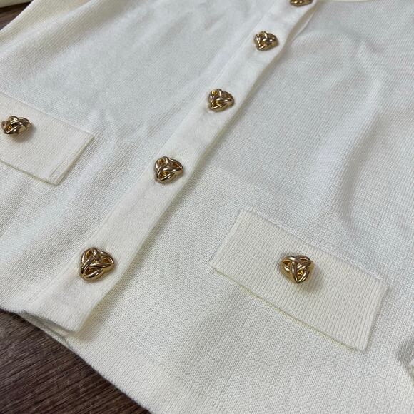 Mita Beautiful Vintage Cream Off White Acrylic Sweater Cardigan Gold Buttons - Picture 5 of 7